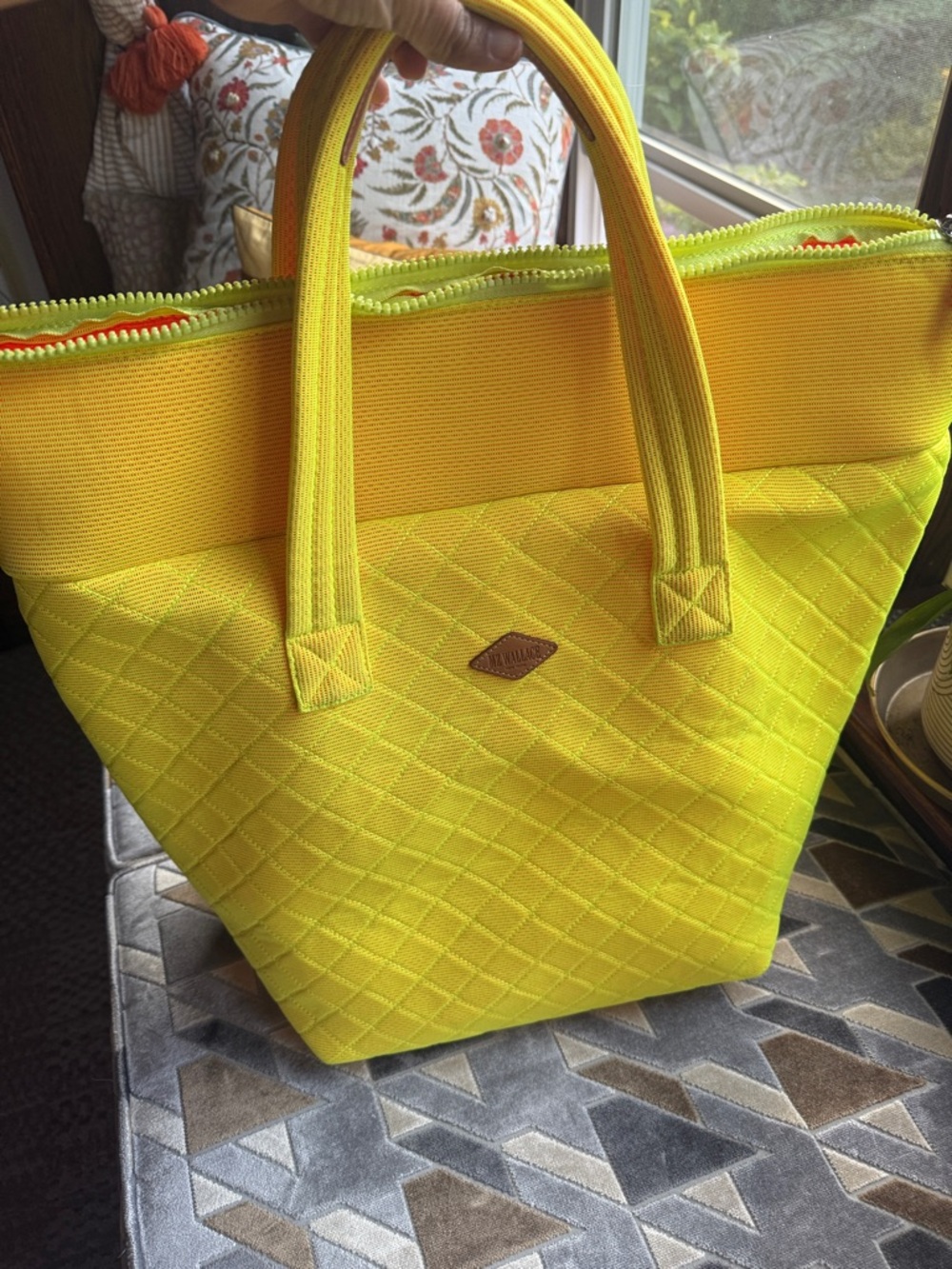 MZ Wallace Neon Yellow Quilted Tote with Dual Handles
